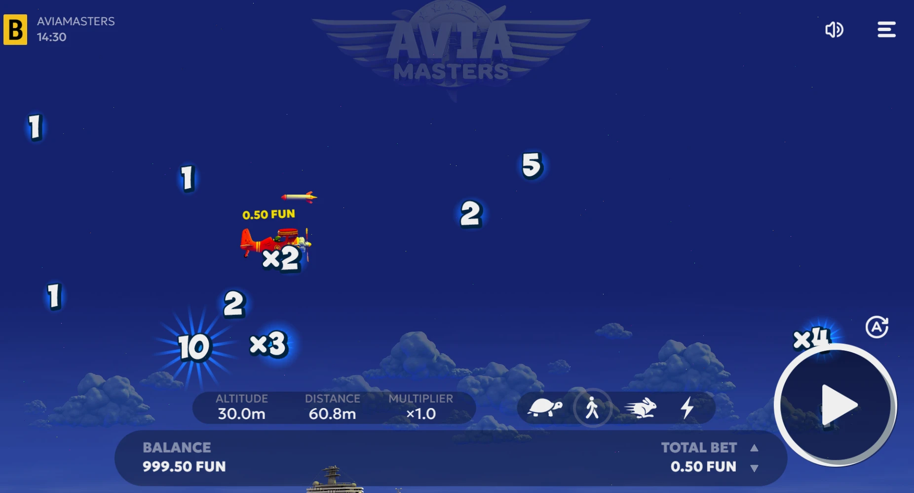 Proceso de apuesta con dinero real en Avia Masters
